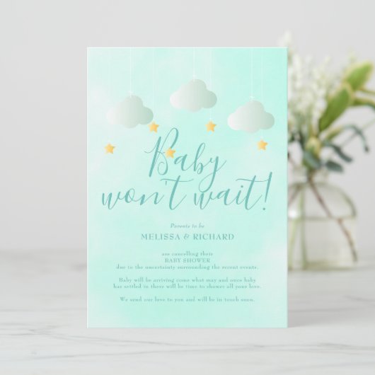 Baby shower Annuleringsdouche per Mail Neutral Kaart (Staand voorkant)