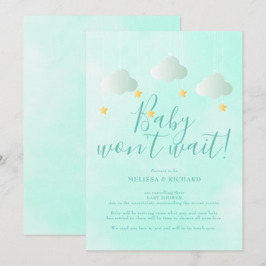 Baby shower Annuleringsdouche per Mail Neutral Kaart (Voorkant / Achterkant)