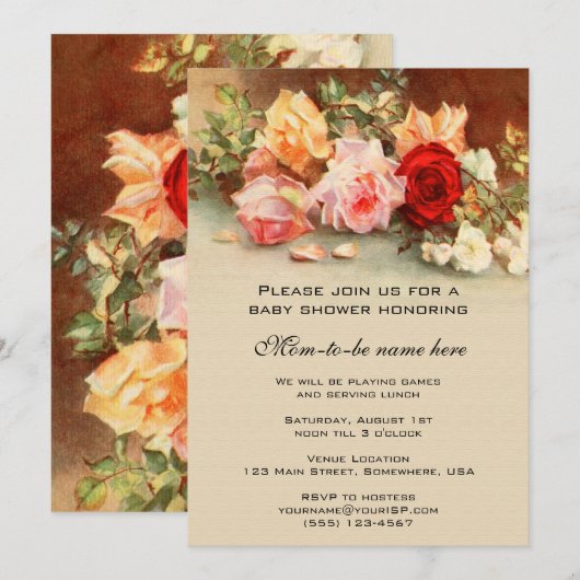  Baby shower, Antiek Rozen Bloemen bloemen Kaart (Voorkant / Achterkant)