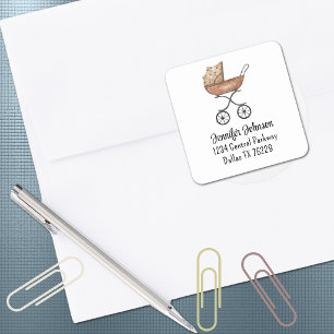 Baby Shower Antieke Buggy Retouradres Vierkante Sticker