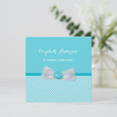 Baby shower Aqua Gingham Cute Blue Bow Kaart (Staand voorkant)