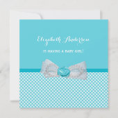 Baby shower  Aqua Gingham Cute Blue Bow Kaart (Voorkant)