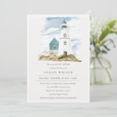 Baby shower Aqua Lighthouse Mountains Invite Bedankkaart (Staand voorkant)
