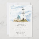 Baby shower Aqua Lighthouse Mountains Invite Bedankkaart (Voorkant)