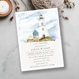 Baby shower Aqua Lighthouse Mountains Invite Bedankkaart