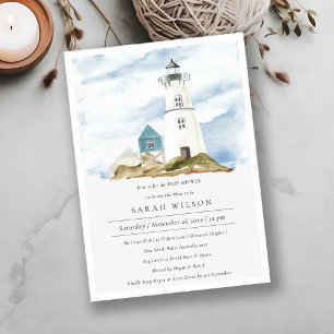 Baby shower Aqua Lighthouse Mountains Invite Bedankkaart
