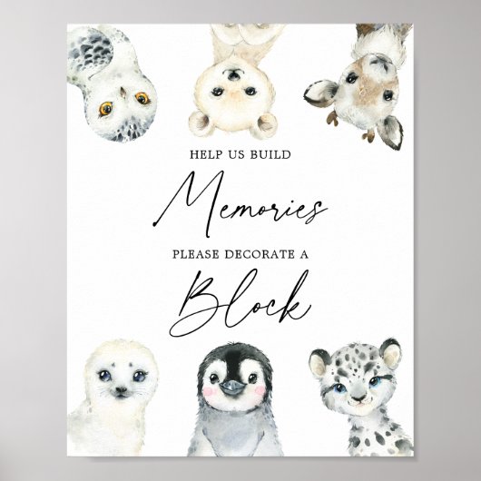 Baby shower Arctische dieren decorbeer een bloktek Poster (Voorkant)