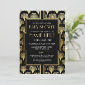 Baby shower Art Deco 1920 Black & Gold Gatsby Kaart (Staand voorkant)