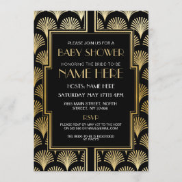 Baby shower Art Deco 1920 Black & Gold Gatsby Kaart