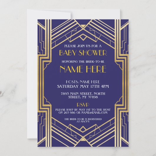 baby shower Art Deco 1920 - Gold Party Invite Kaart (Voorkant)