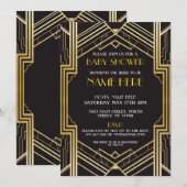 baby shower Art Deco 1920s Gold Gatsby Invite Kaart (Voorkant / Achterkant)