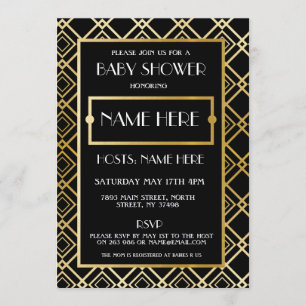 Baby shower Art Deco 1920's Gold Mom Party Uitnodi Kaart