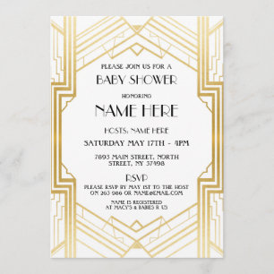 Baby shower Art Deco 1920's Gold Party Uitnodigen  Kaart