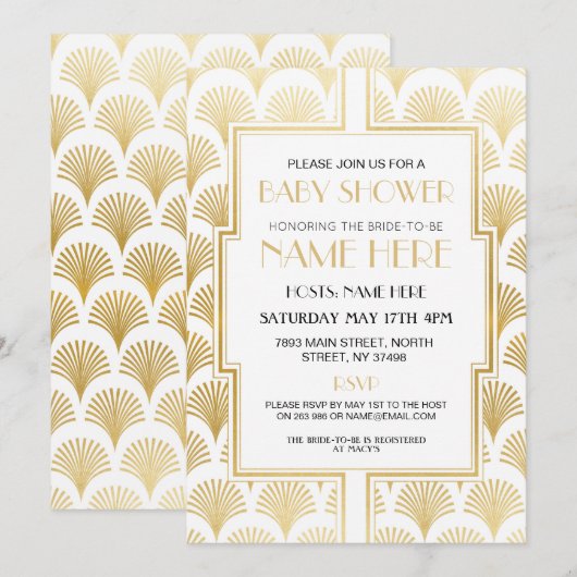 baby shower Art Deco 1920s White & Gold Gatsby Kaart (Voorkant / Achterkant)