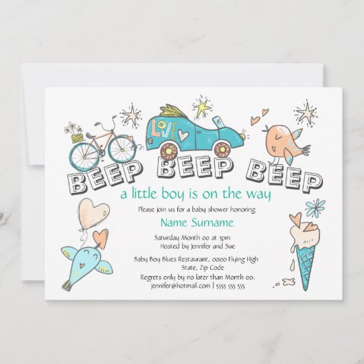 Baby shower auto's reizen blauw sinaasappel kaart (Voorkant)