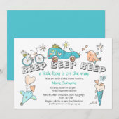 Baby shower auto's reizen blauw sinaasappel kaart (Voorkant / Achterkant)