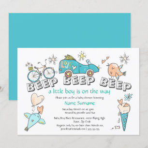 Baby shower auto's reizen blauw sinaasappel kaart