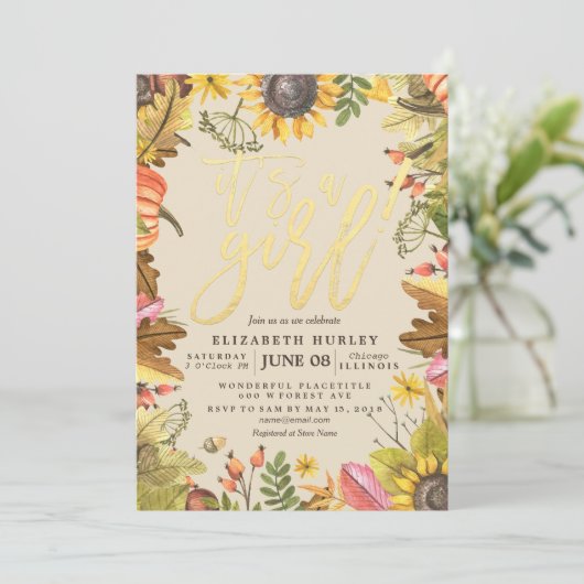 Baby shower Autumn Maple Leaves Pumpkin Sunflower Kaart (Staand voorkant)