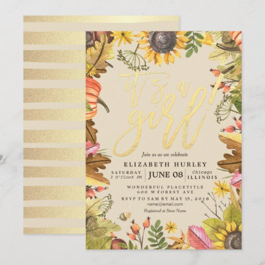 Baby shower Autumn Maple Leaves Pumpkin Sunflower Kaart (Voorkant / Achterkant)