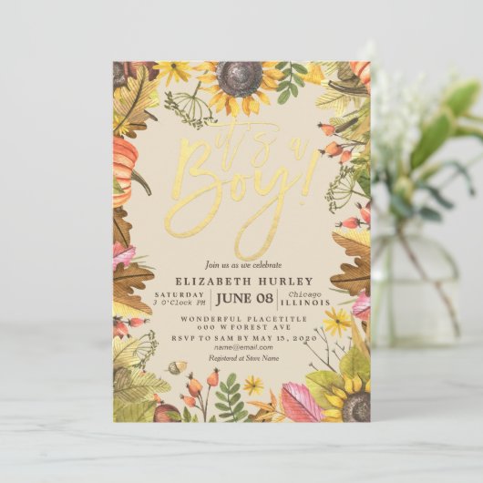 Baby shower Autumn Maple Leaves Pumpkin Sunflower Kaart (Staand voorkant)