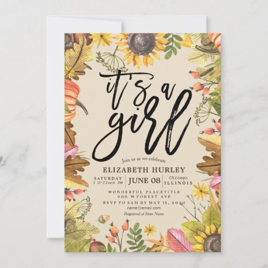 Baby shower Autumn Maple Leaves Pumpkin Sunflower Kaart (Voorkant)