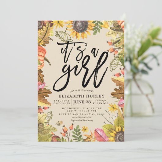 Baby shower Autumn Maple Leaves Pumpkin Sunflower Kaart (Staand voorkant)