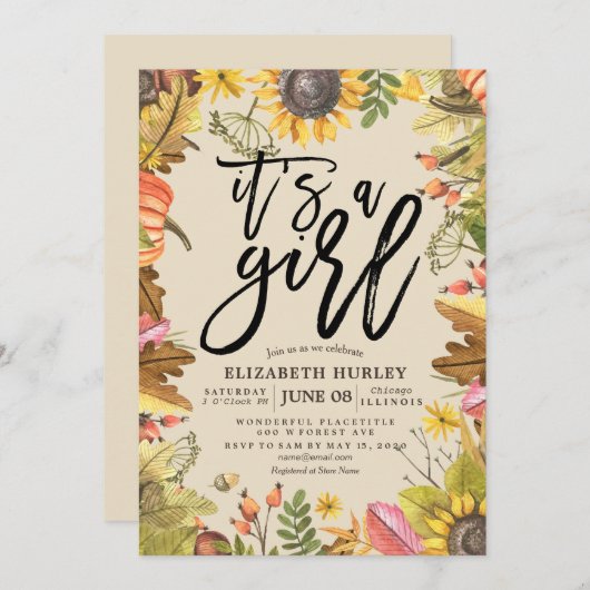 Baby shower Autumn Maple Leaves Pumpkin Sunflower Kaart (Voorkant / Achterkant)