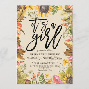 Baby shower Autumn Maple Leaves Pumpkin Sunflower Kaart