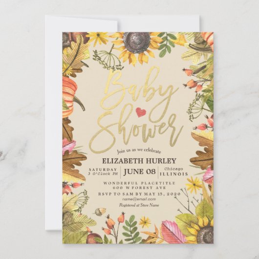 Baby shower Autumn Maple Leaves Pumpkin Sunflower Kaart (Voorkant)