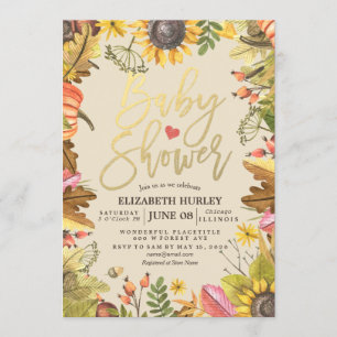 Baby shower Autumn Maple Leaves Pumpkin Sunflower Kaart