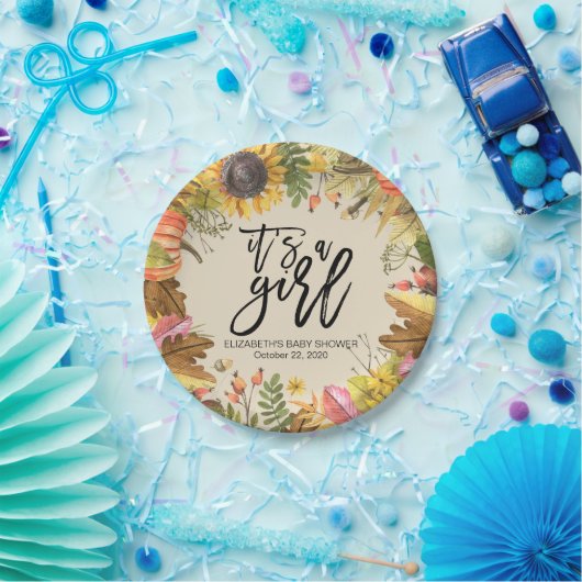 Baby shower Autumn Maple Leaves Pumpkins Sunflower Papieren Bordje (Feest)