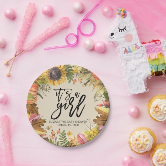 Baby shower Autumn Maple Leaves Pumpkins Sunflower Papieren Bordje (Feest)