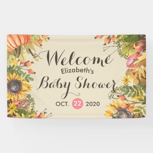 Baby shower Autumn Maple Leaves Pumpkins Sunflower Spandoek (Horizontaal)