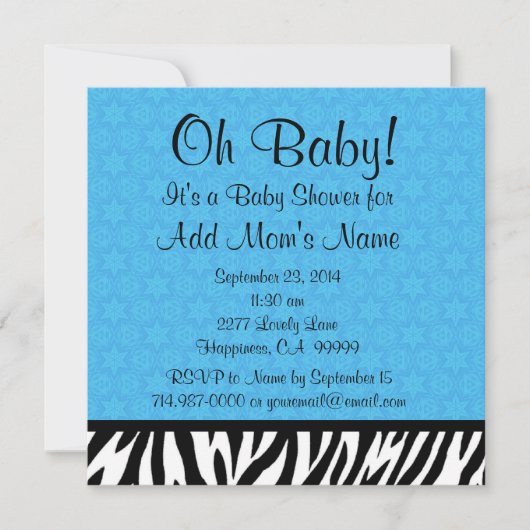 Baby shower B601 Blue Zebra and Stars Boy Kaart (Voorkant)