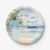 Baby shower baby aan boord van de surfplank papieren bordje (Voorkant)