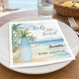 Baby shower baby aan boord van de surfplank servet