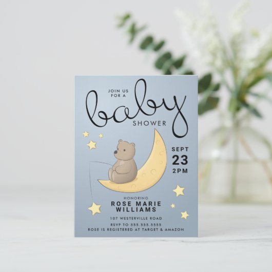 BABY SHOWER | Baby Beer maan en sterren Briefkaart (Staand voorkant)