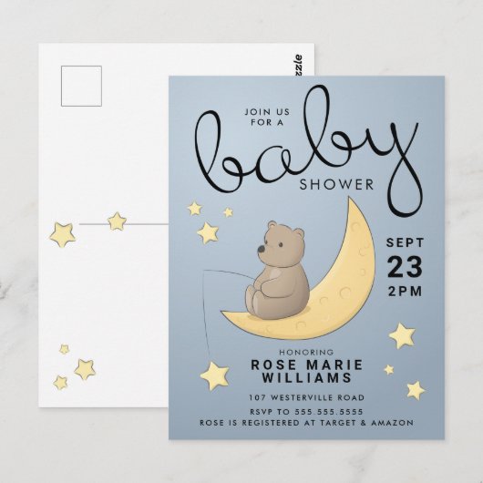 BABY SHOWER | Baby Beer maan en sterren Briefkaart (Voorkant / Achterkant)