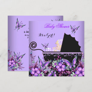 Baby Shower Baby Blond Meisje Paarse Vlinder Kaart