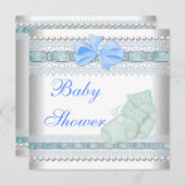 Baby shower Baby Blue Booties Pearl Lace Kaart (Voorkant / Achterkant)
