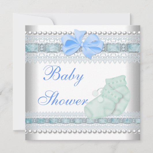 Baby shower Baby Blue Booties Pearl Lace Kaart (Voorkant)