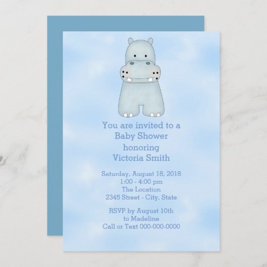baby shower Baby Blue Hippo Kaart (Voorkant / Achterkant)