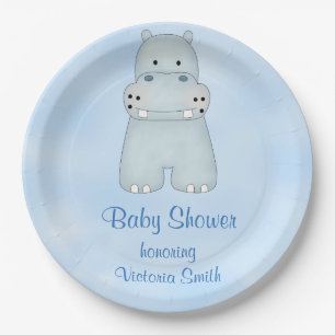 baby shower Baby Blue Hippo Papieren Bordje