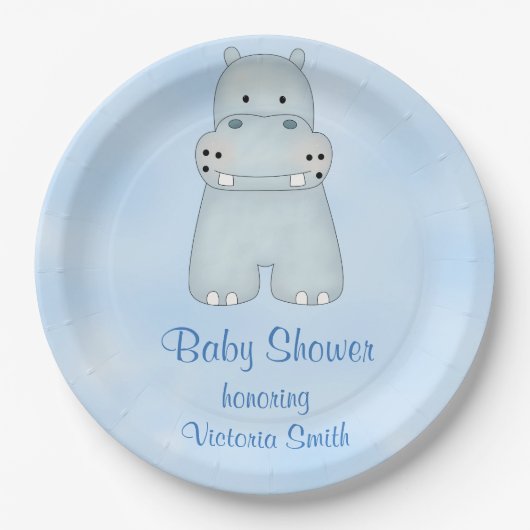 baby shower Baby Blue Hippo Papieren Bordje (Voorkant)