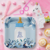 Baby Shower - Baby Bottle- Flowers Name Custom Papieren Bordje (Feest)