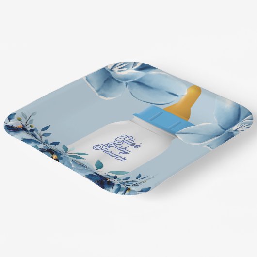 Baby Shower - Baby Bottle- Flowers Name Custom Papieren Bordje (Gebogen)
