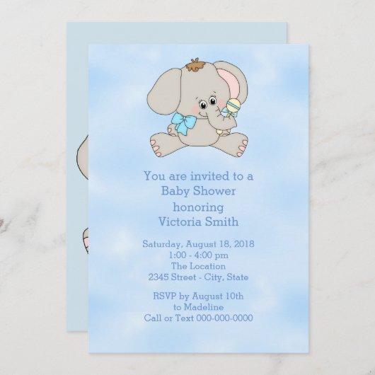 Baby shower Baby Boy Baby Elephant Kaart (Voorkant / Achterkant)