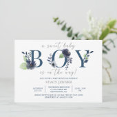 BABY SHOWER, BABY BOY, BLAUWE VLOEREN, HET IS EEN  (Staand voorkant)