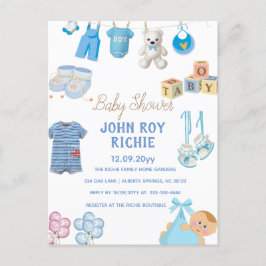 Baby Shower | Baby Boy Blue Aankondigingskaart