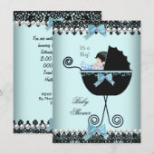 Baby shower Baby Boy Blue Blauwgroen Black Lace 2 Kaart (Voorkant / Achterkant)